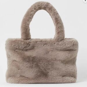 H&M Faux Fur Grey Shopping Tote